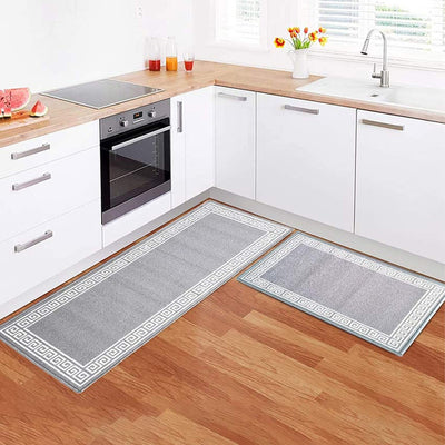 Modern Greek Anti-Slip Kitchen Runner & Floor Mat Set