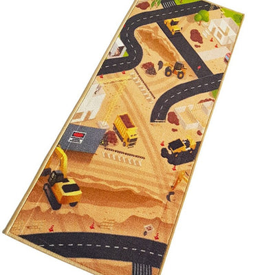 Brown Car Track Construction Site Anti Slip Floor Runner | 47 x 20 inches