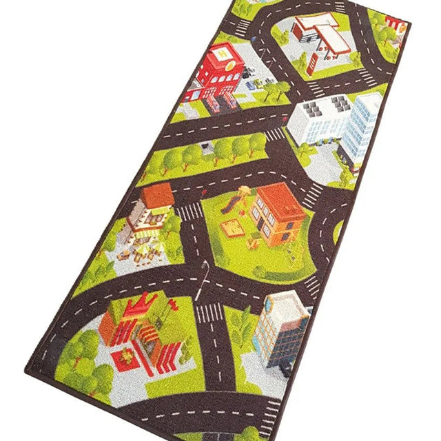 Green Car Track City Anti Slip Floor Runner | 47 x 20 inches