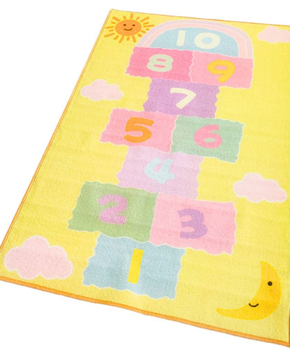 Yellow Hopscotch Letters Printed Nylon Kids Carpet | 5 x 3 Feet