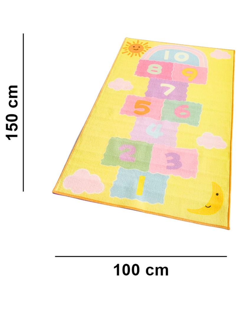 Yellow Hopscotch Letters Printed Nylon Kids Carpet | 5 x 3 Feet