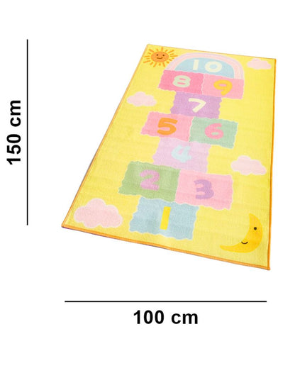 Yellow Hopscotch Letters Printed Nylon Kids Carpet | 5 x 3 Feet