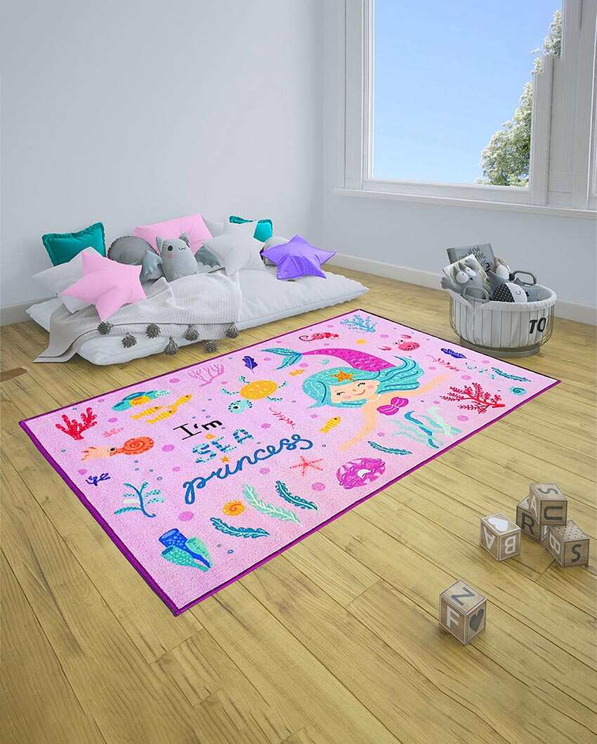 Purple Mermaid Princess Printed Kids Nylon Carpet | 5 x 3 Feet