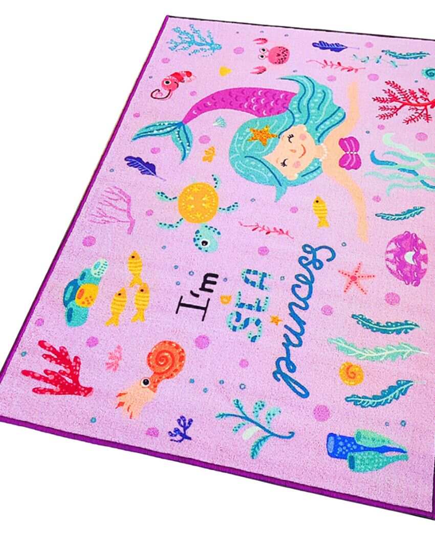 Purple Mermaid Princess Printed Kids Nylon Carpet | 5 x 3 Feet