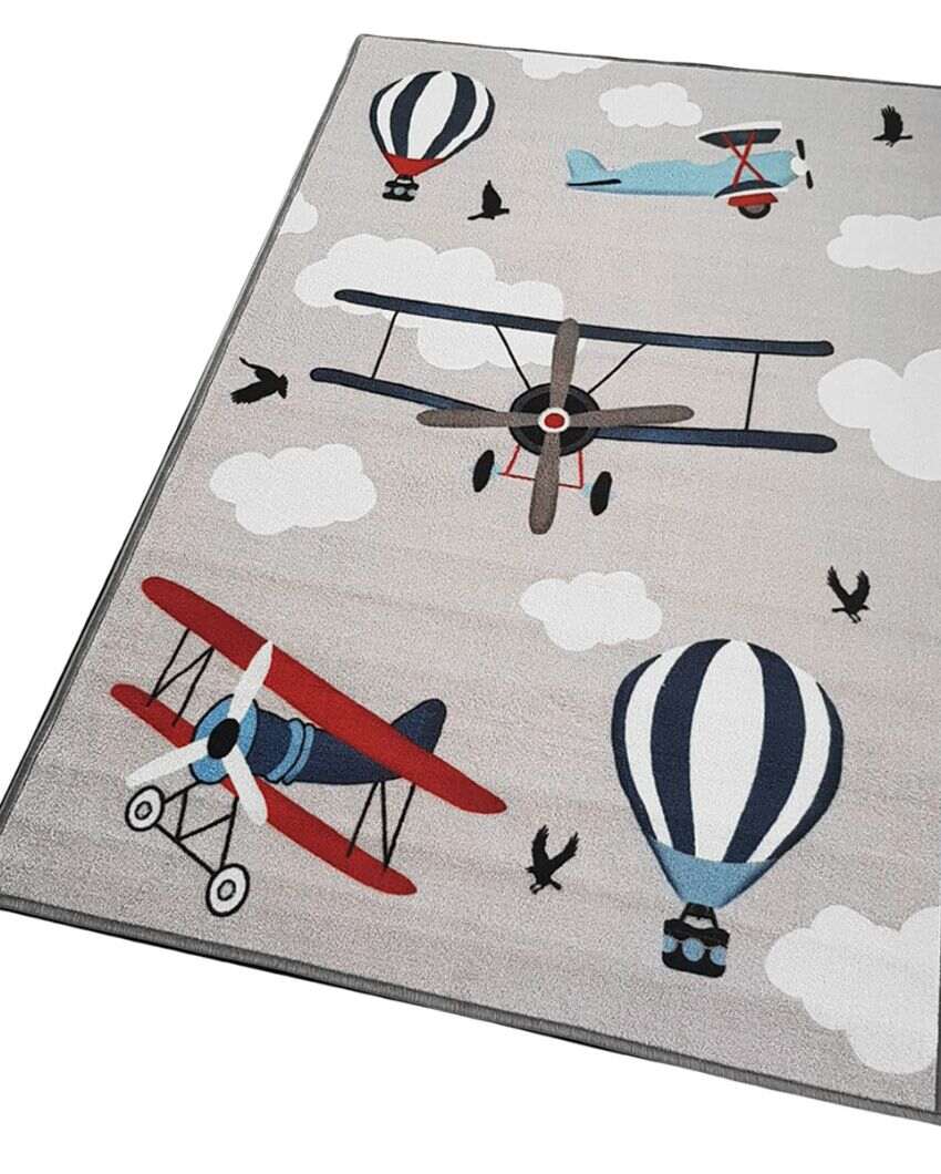 Grey Plane Printed Kids Nylon Carpet | 5 x 3 Feet