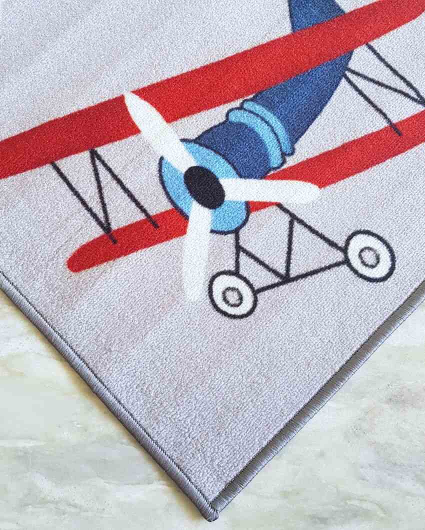 Grey Plane Printed Kids Nylon Carpet | 5 x 3 Feet