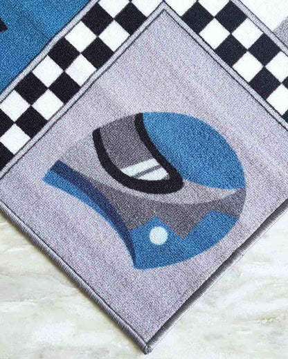 Blue Racing Car Printed Nylon Carpet | 5 x 3 Feet