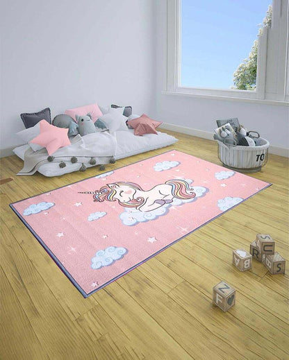 Pink Unicorn Kids Printed Nylon Carpet | 5 x 3 Feet