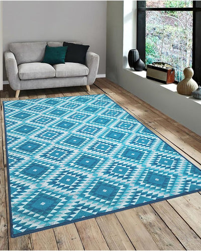 Blue Aztec Diamonds Pattern Anti-Slip Rug | 3 x 5 Ft