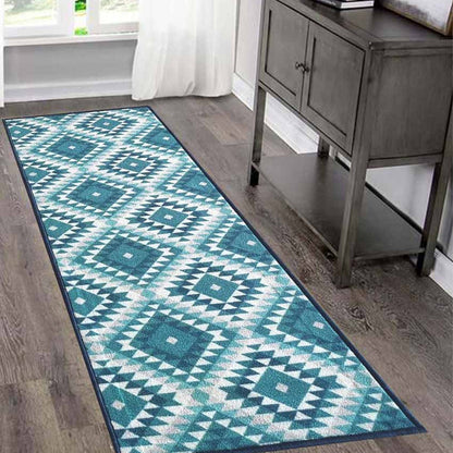 Aztec Diamonds Pattern Nylon Anti-Slip Runner Floor Mat | 47x20 inches