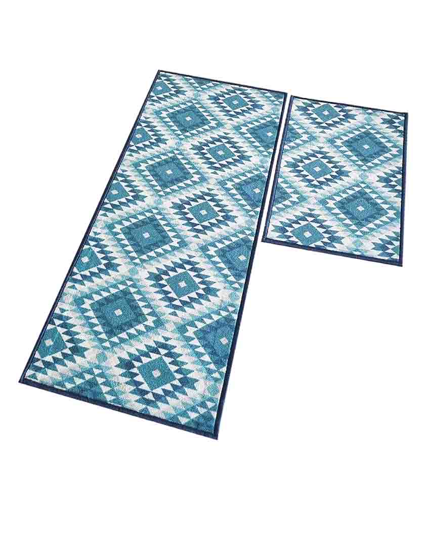 Aztec Diamonds Pattern Nylon Anti-Slip Runner & Floor Mat Set