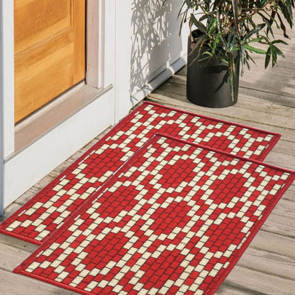 Brick Motif Pattern Anti-Slip Multipurpose Door Mats | Set of 2 | 24 x 16 inches