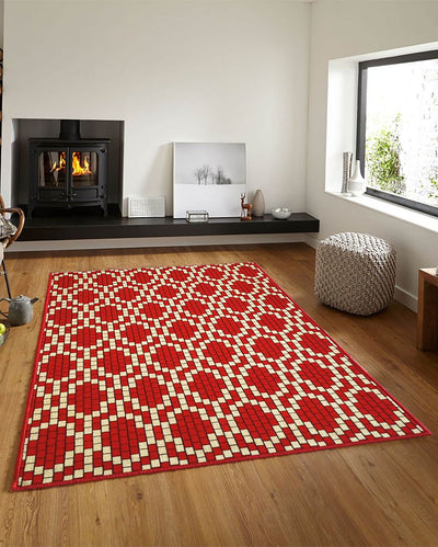 Red Brick Motif Pattern Anti-Slip Rug | 3 x 5 Ft