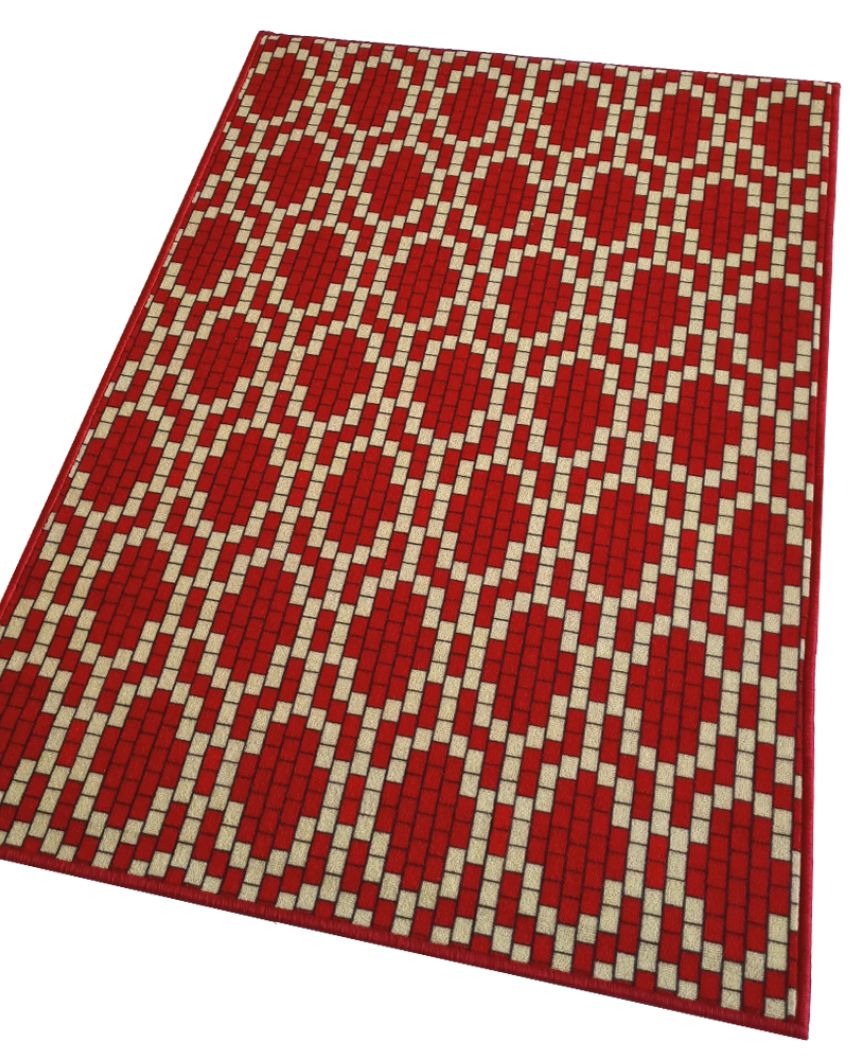 Red Brick Motif Pattern Anti-Slip Rug | 3 x 5 Ft