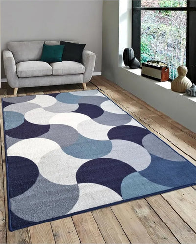 Blue Circular Pattern Anti-Slip Rug | 3 x 5 Ft