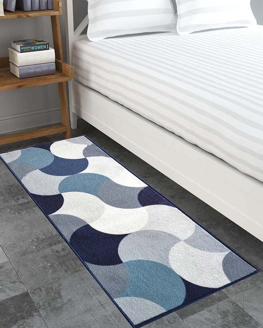 Blue Circular Pattern Anti-Slip Runner Nylon Floor Mat | 47x20 inch