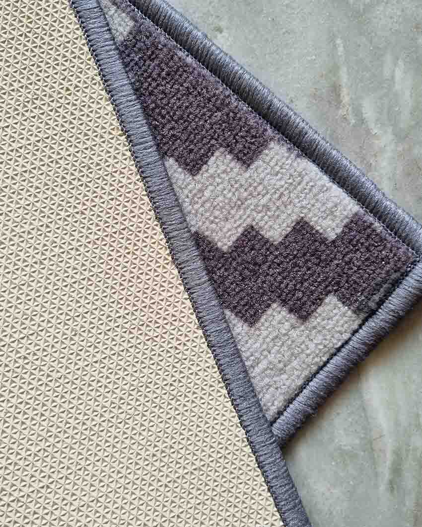 Jacquard Pattern Nylon Anti-Slip Runner & Floor Mat Set Grey