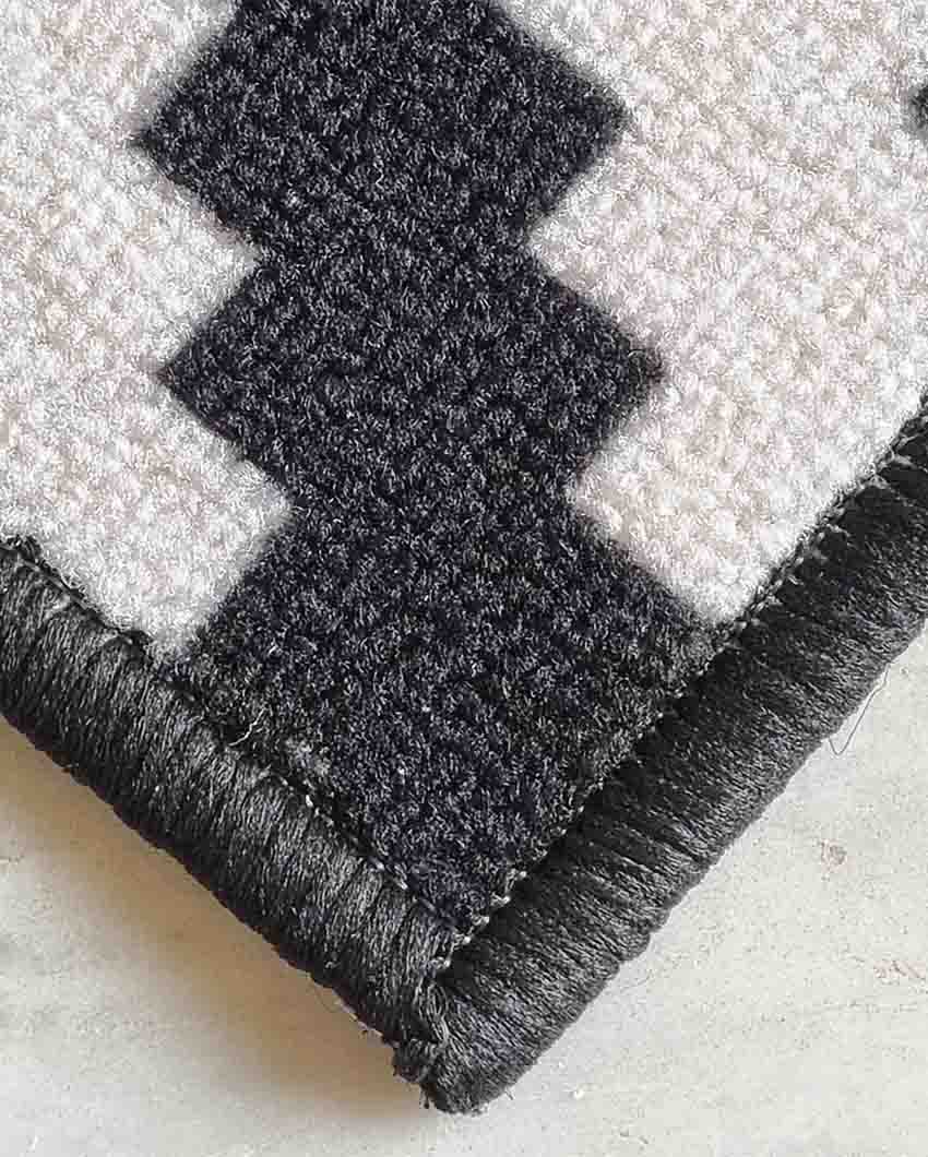 Jacquard Pattern Nylon Anti-Slip Runner & Floor Mat Set Black