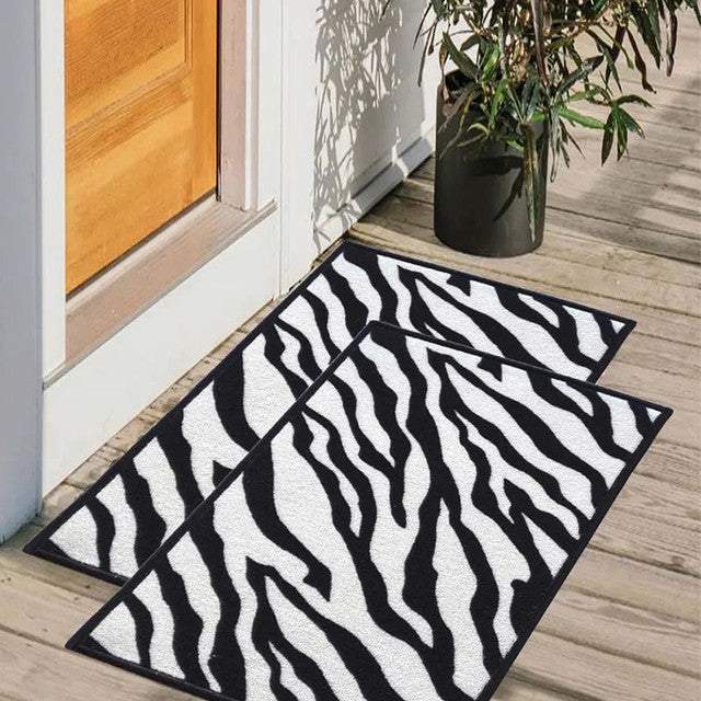 Zebra Animal Print Anti-Slip Nylon Door Mats | Set of 2 | 24x16 inch