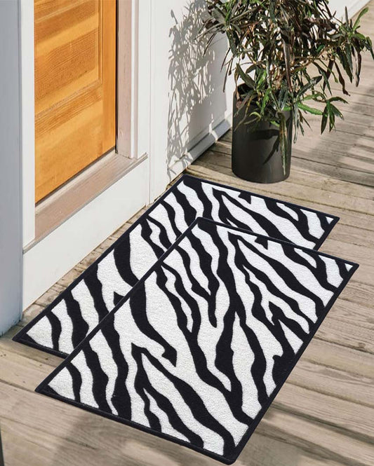 Zebra Animal Print Anti-Slip Nylon Door Mats | Set of 2 | 24x16 inch