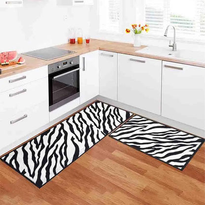 Zebra Print Nylon Anti-Slip Kitchen Mat Set