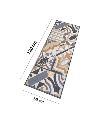 Beige Earth Tiles Anti-Slip Runner Nylon Floor Mat | 47x20 inch