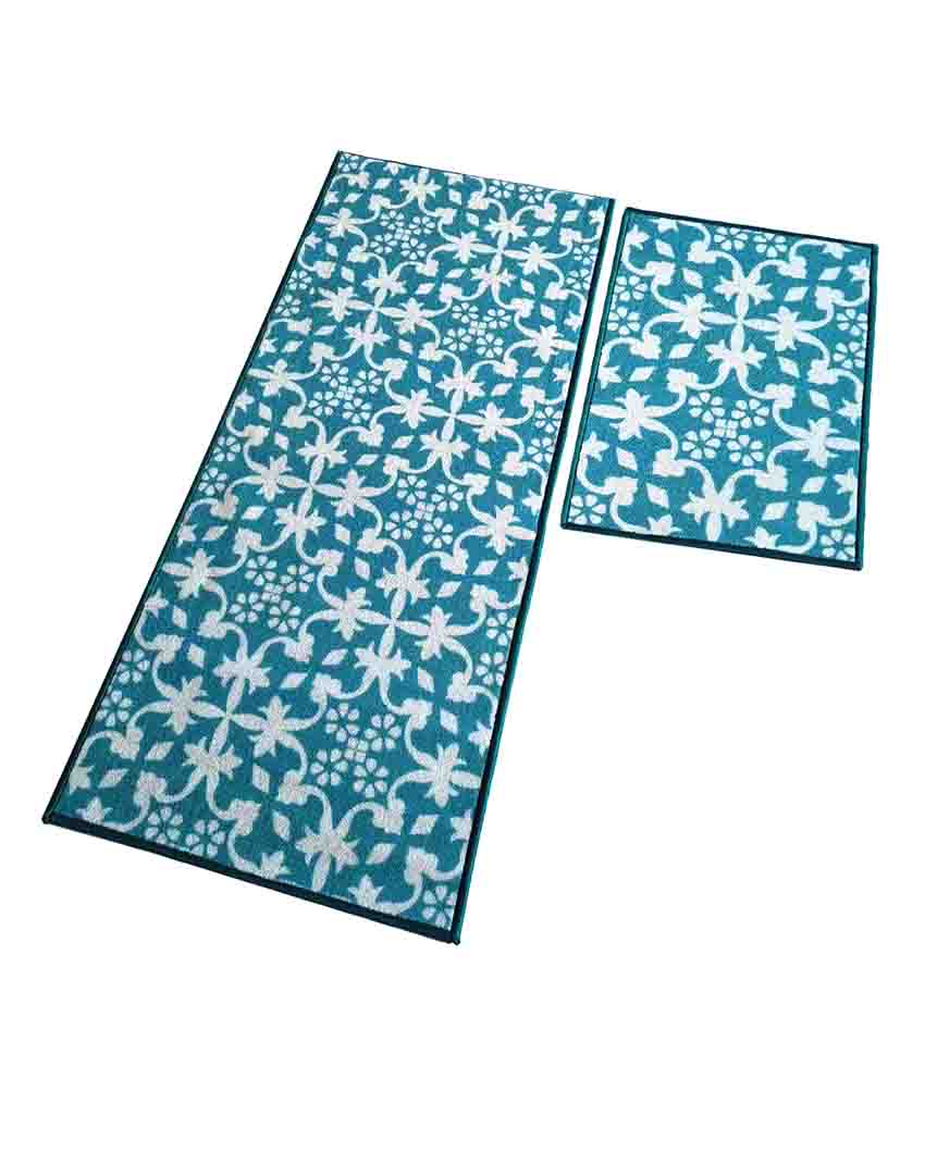 Floral Tiles Nylon Anti-Slip Runner & Floor Mat Set