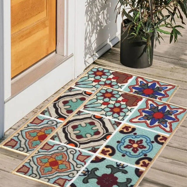 Mediterranean Tiles Anti-Slip Door Mats | Set of 2 | 24 x 16 inches