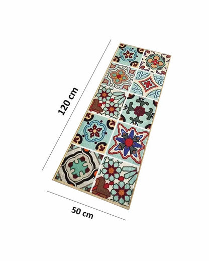 Mediterranean Tiles Nylon Anti-Slip Runner Floor Mat | 47x20 inches