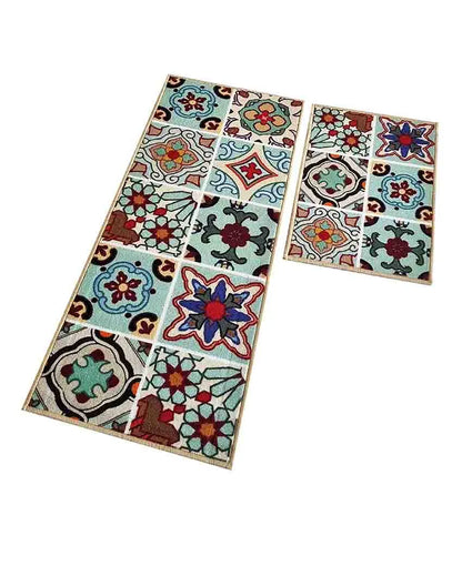 Mediterranean Tiles Nylon Anti-Slip Runner & Floor Mat Set