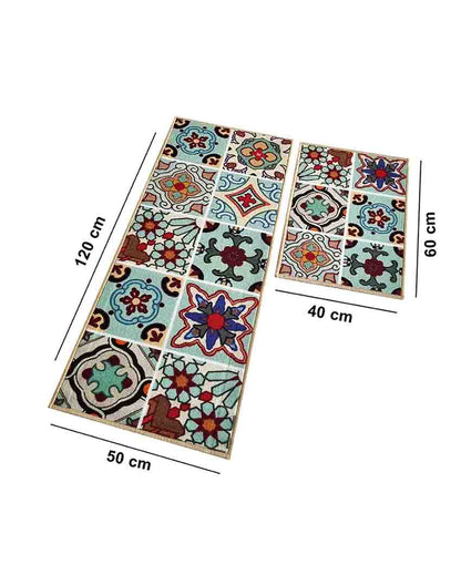 Mediterranean Tiles Nylon Anti-Slip Runner & Floor Mat Set