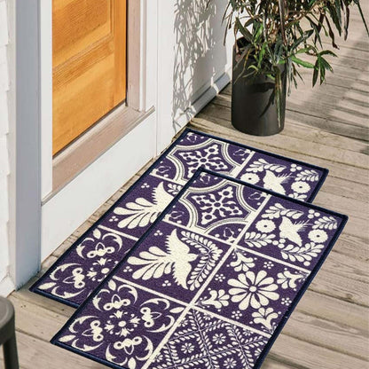 Symmetric Key Greek Anti-Slip Nylon Door Mats | Set of 2 | 24x16 inch