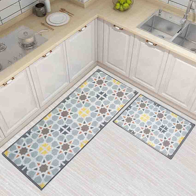 Blue Star Tiles Nylon Anti-Slip Kitchen Mat Set