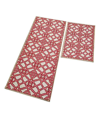 Red Interlace Trellis Nylon Anti-Slip Runner & Floor Mat Set