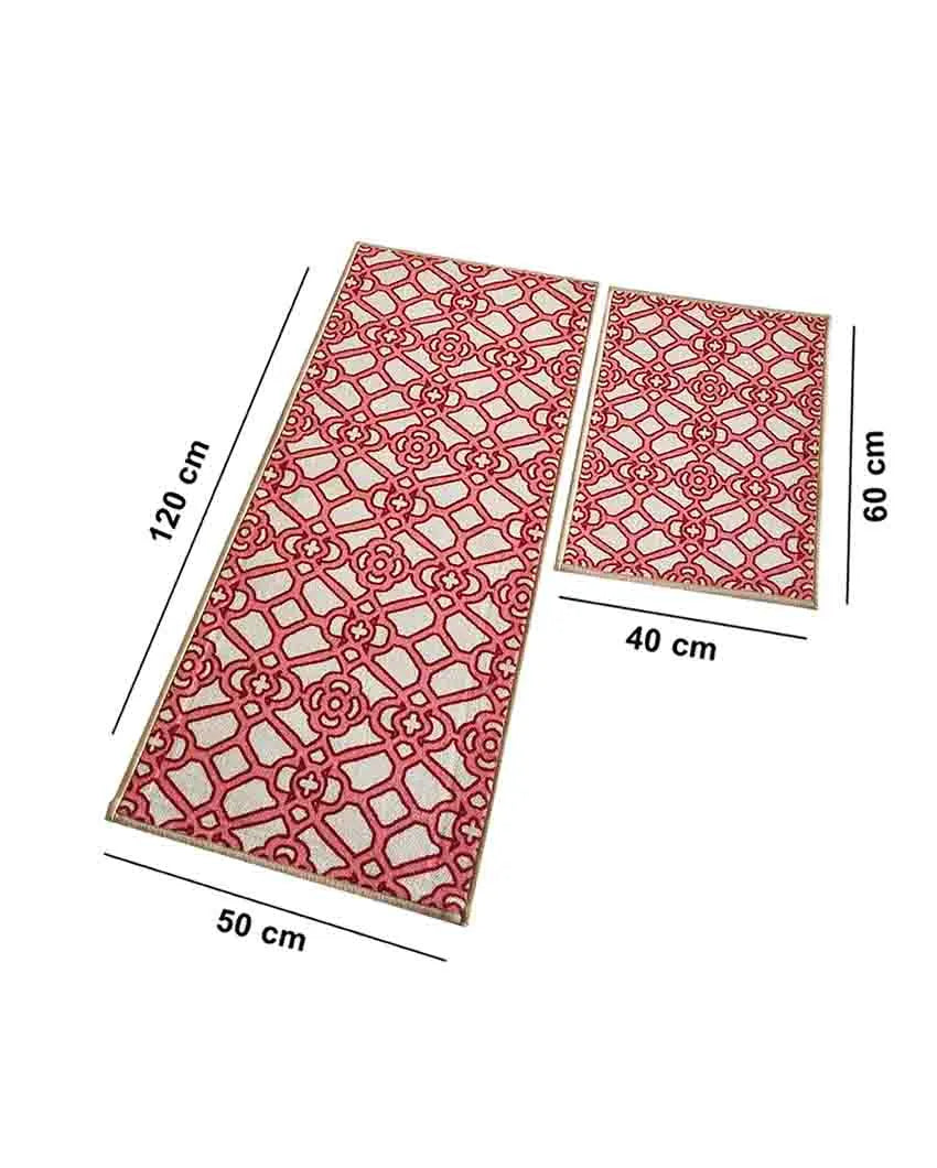 Red Interlace Trellis Nylon Anti-Slip Runner & Floor Mat Set