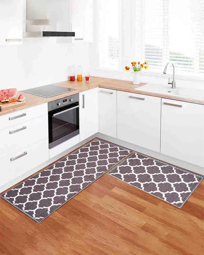 Trellis Nylon Anti-Slip Runner & Floor Mat Set Grey