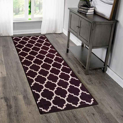 Brown Trellis Islamic Nylon Anti-Slip Runner Floor Mat | 20 x 47 inches