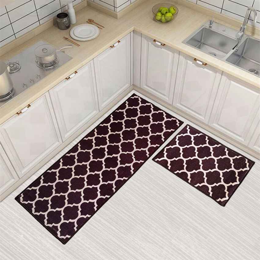 Brown Trellis Islamic Nylon Anti-Slip Runner & Floor Mat Combo | Pack of 2