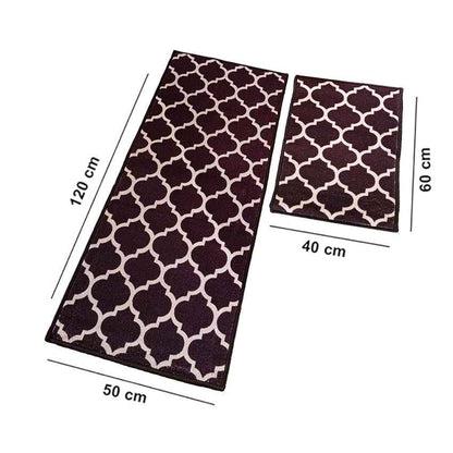 Brown Trellis Islamic Nylon Anti-Slip Runner & Floor Mat Combo | Pack of 2