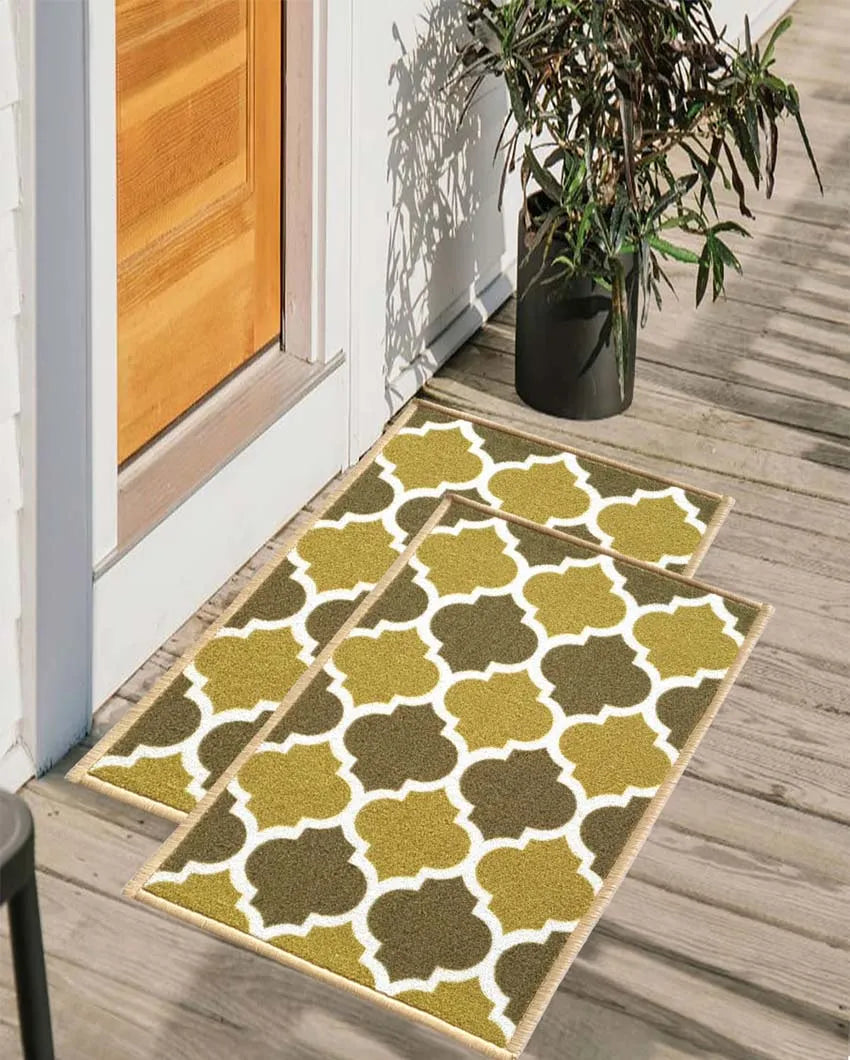 Islamic Trellis Anti-Slip Nylon Door Mats | Set of 2 | 24x16 inch Green