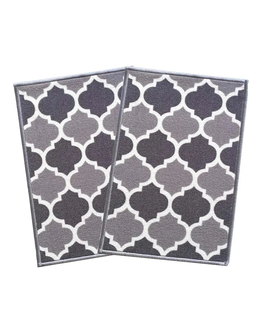 Islamic Trellis Anti-Slip Nylon Door Mats | Set of 2 | 24x16 inch Grey