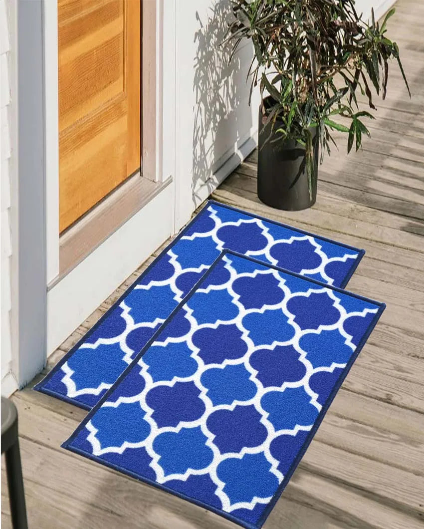 Islamic Trellis Anti-Slip Nylon Door Mats | Set of 2 | 24x16 inch Blue