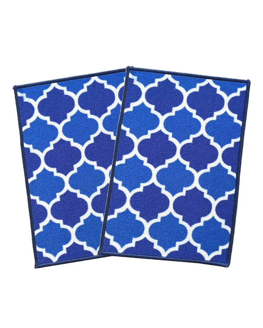 Islamic Trellis Anti-Slip Nylon Door Mats | Set of 2 | 24x16 inch Blue