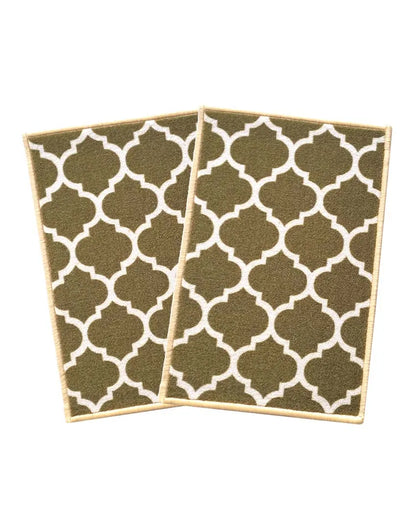 Islamic Trellis Anti-Slip Nylon Door Mats | Set of 2 | 24x16 inch Olive