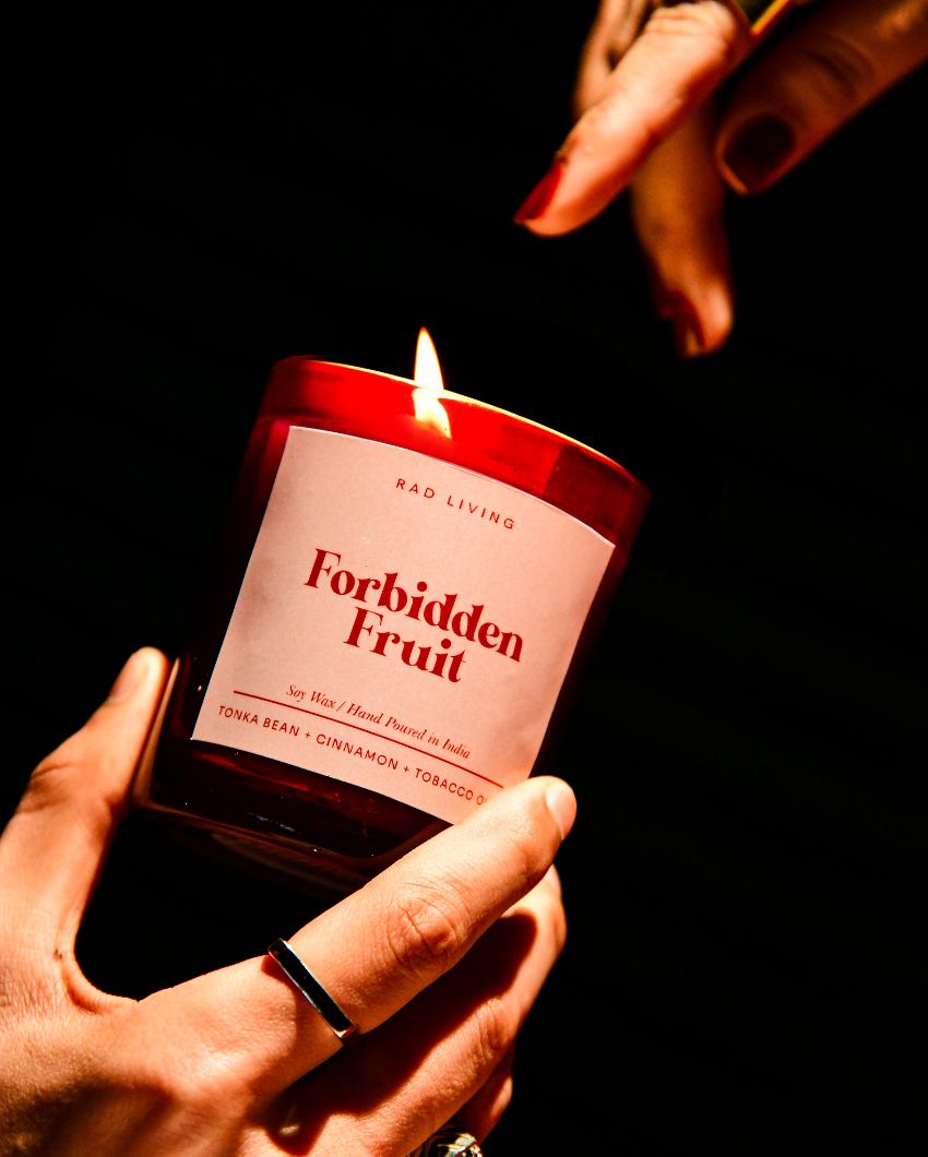 Forbidden Fruit | Tonka Bean, Cinnamon & Tobacco Oudh Scented Jar Candle | 7.62 x 7.62 cm / 3 x 3 inches