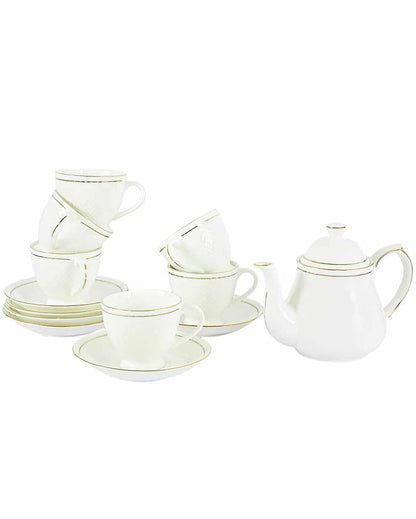 Ceramic Gold Line Diamond Cut White Tea Set | 13 Pieces | 200 ML