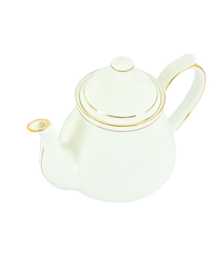 Ceramic Gold Line Diamond Cut White Tea Set | 13 Pieces | 200 ML