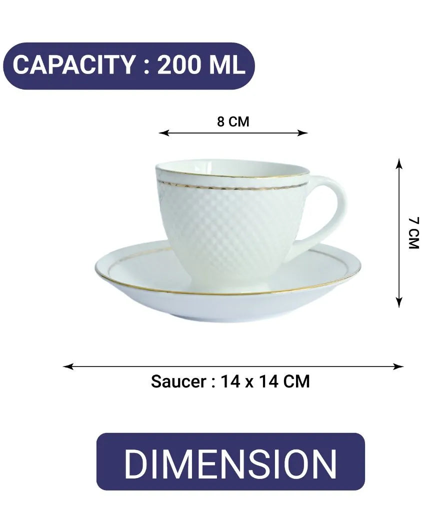 Ceramic Gold Line Diamond Cut White Tea Set | 13 Pieces | 200 ML