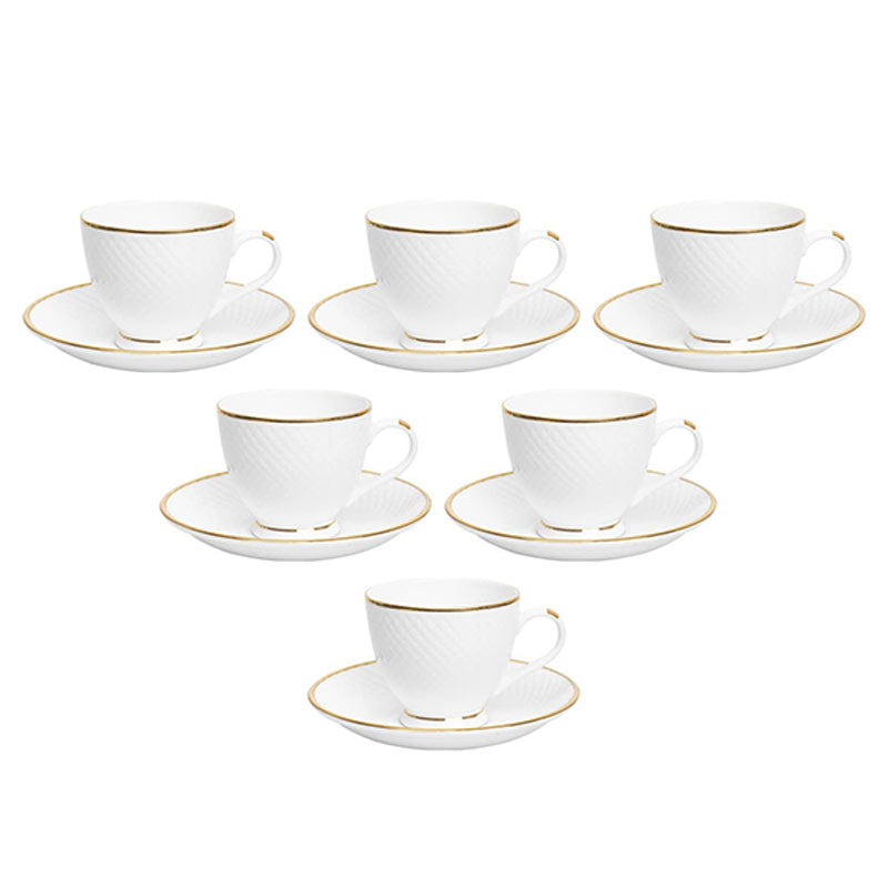 Indian White Tea Cups & Saucers | 200 ML | Set of 6 - Dusaan