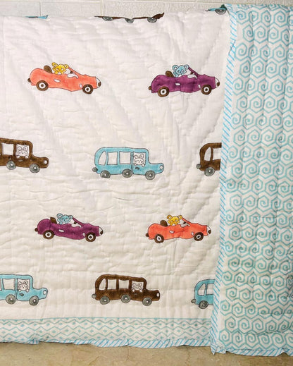 Soft Car Print Non-Toxic Cotton Handblock Kids Blanket | 40 x 60 inches